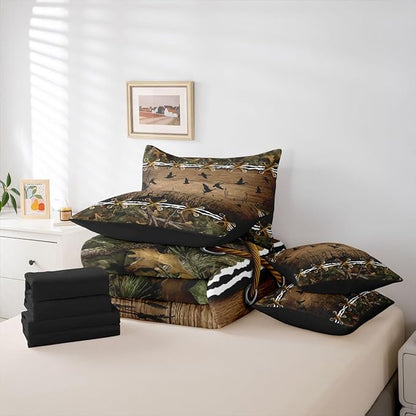 Erosebridal Duck Camo Comforter Set Twin Comforter Set with Sheets | Mallard Duck 7-Piece Bedding Set Mens Country Camo Bed in a Bag, Farmhouse Woodland Animals Bed Sets,Wildlife Cabin Hunting Decor