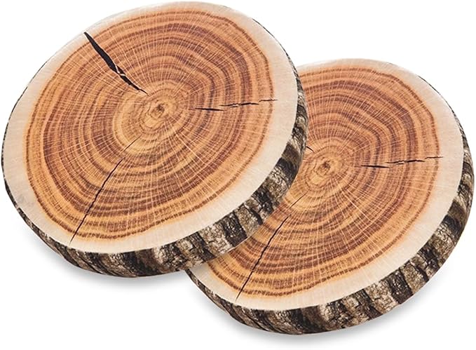 HYSEAS Decorative Round Throw Pillow, 3D Digital Print Comfortable Kids Funny Cute Wood Log Pillow Circle Seating Floor Cushion for Home, Couch, Sofa, Bedroom, Living Room Decor, Stump, 2 Pack