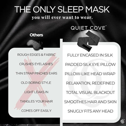 Padded Silk Sleep Mask, Sleep on Your Side Longer, Total Blackout Liner Blocks Light, Lightweight, 100% Silk 22 Momme, Soft Lightweight Stuffing Feels Like a Cloud on Your Eyelids (Obsidian Black)
