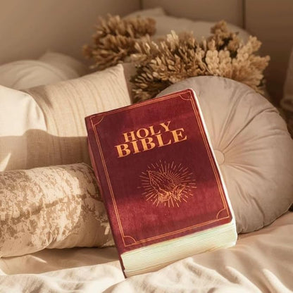 The Holy Bible Pillow Plush- Book Shape, Openable, Cozy Faith Bible Pillow Christian Bible Verse Pillow (red)