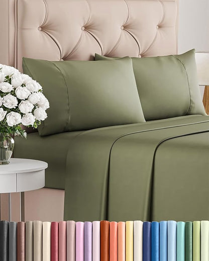 Twin XL 4 Piece Sheet Set - Comfy Breathable & Cooling - Ultra Soft Hotel Luxury Bedding Set w/ 8-16 Inch Deep Pockets - 1 Flat & 1 Fitted Sheet & 2 Pillowcases - Wrinkle Free & Easy Care - Sage Green