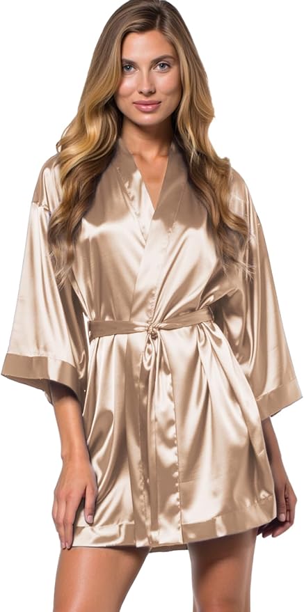 Turquaz Women's Bride Bridesmaids Silky Robe Satin Kimono Robes for Women Lingerie