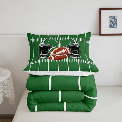 Feelyou Rugby Comforter Set Full Size Soccer Ball Game Comforter for Boys Girls Teens Football Bedding Set Gift for Football Lover Duvet Set Grass Green Quilt Set