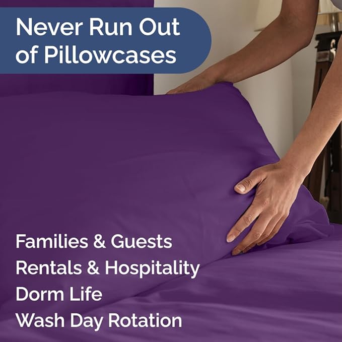 Queen Pillow Cases Set of 10 - Ultra Soft Hotel Quality Pillowcase Covers - Comfy & Wrinkle Free - Shrink, Stain & Fade Resistant - Easy-Care, Machine Washable Pillow Protectors - 10 Pcs Set - Purple