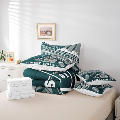 Feelyou Football 7 Pieces Comforter Sets Twin Size Kids Rugby Sports Bedding Set for All Season Football City Bed in a Bag with Comforter, Sheets, Pillowcases & Cushion Cover
