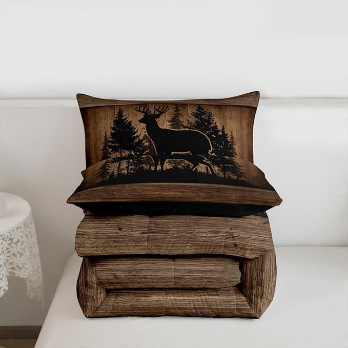 Erosebridal Farmhouse Deer Full Comforter SetCamo Woodland Hunting Bedding Set Rustic Cabin Comforter for Boys Teen Men,Wildlife Animal Print Quilt Duvet