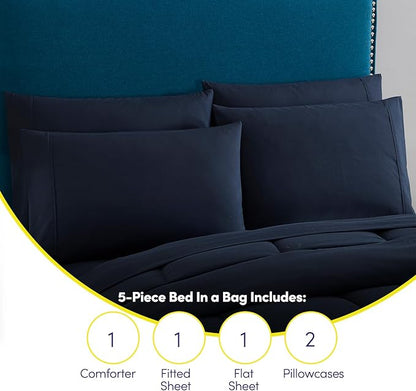 Twin XL Comforter Set with Sheets - 5-Piece Bedding Collection - 1 Comforter, 1 Fitted Sheet, 1 Flat, 2 Pillowcases - Deep Pocket - Soft & Premium Quality - Ideal for All Seasons, Navy Blue