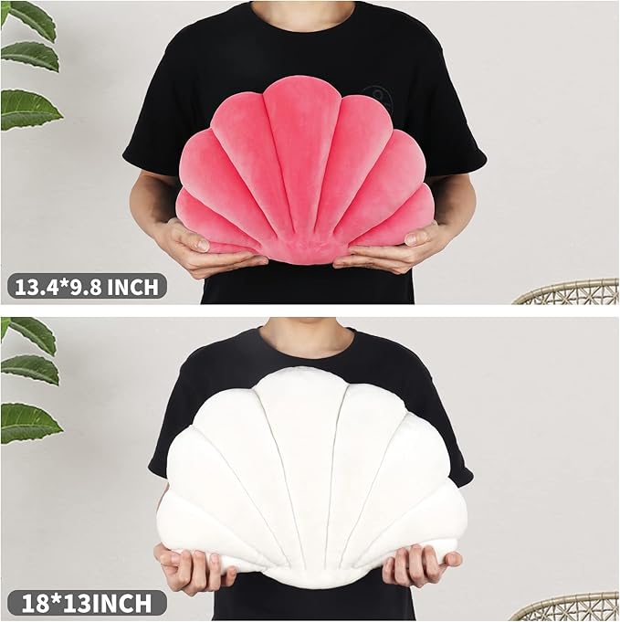 Yi-gog Seashell Pillow Sea Shaped Decorative Princess Throw Pillow 3D Velvet Soft Ocean Cute Throw Pillows for Bed Couch Chair Sofa Room 18 X 13 inch