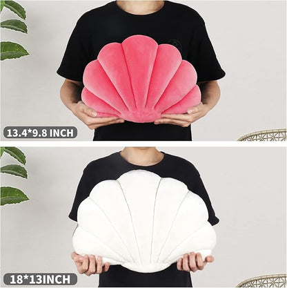 Yi-gog Seashell Pillow Sea Shaped Decorative Princess Throw Pillow 3D Velvet Soft Ocean Cute Throw Pillows for Bed Couch Chair Sofa Room 18 X 13 inch