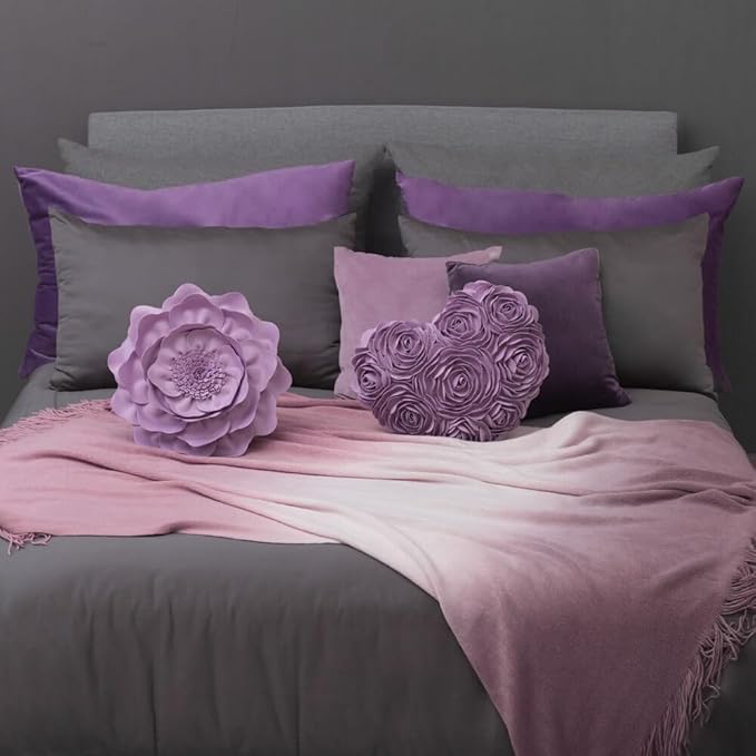 JWH Valentine's Day Throw Pillow Covers Decorative Flower Accent Pillow Cases Heart Shaped Cushion for Couch Living Room Bed Chair 14 x 16 Inches Purple Lilac