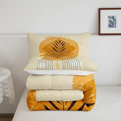 Erosebridal Geometric Stripe Bedding King Retro Aesthetic Comforter Set, Beige Minimalism Duvet Insert Modern Artwork Down Comforter, Mid Century Bedding Comforter Sets with 2 Pillowcase Super Cozy