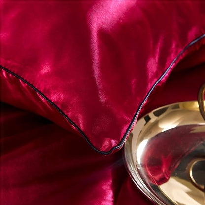 NTBED Silky Satin Comforter Set Queen (90''x90'') Luxury Soft Lightweight Sexy Microfiber Bedding Comforter with 2 Pillow Cases for Summer Spring Autumn (Red, Queen)