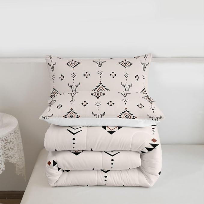 Erosebridal Western Aztec Comforter Set Toddler Size American Native Bedding Set Boho Southwestern Quilt for Kids Boys Teens Adult Bedroom Tribal Bull Skull Farmhouse Duvet Insert