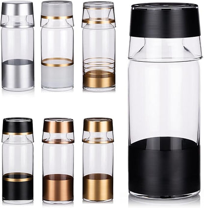 GARIZZE Bedside Water Carafe and Glass Set for Bedroom, Bedside Carafe and Glass Set, Mouthwash Decanter for Bathroom, Water Carafe with Glass Cup for Nightstand (24-oz/7-oz) (BLACK) Standard Package