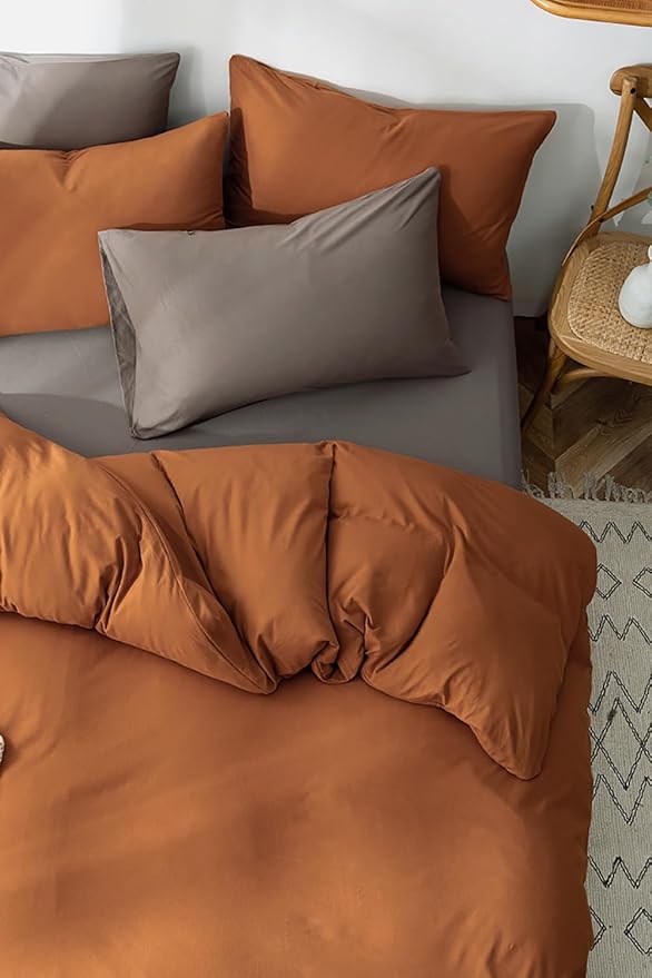Houseri King Pumpkin Colored Comforter Set Terracotta Rust Bedding King Size Caramel Brown Comforters Warm Soft Comfy 3 Piece Breathable Durable Dusty Burnt Orange Country Style Bed Quilt Blanket King