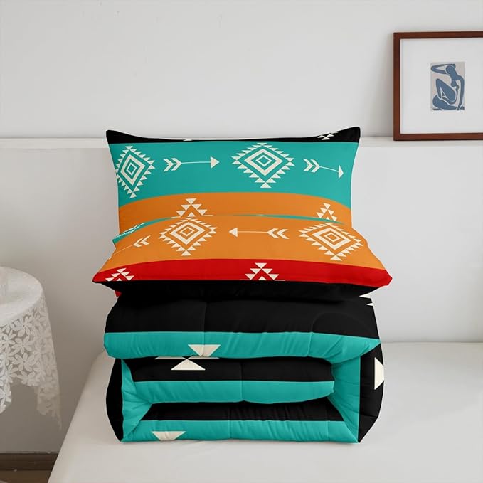 Feelyou Colorful Western Comforter Set Southwestern Aztec Tribal Bedding Set Toddler Size for Kids Boys Girls Bohemian Duvet Quilt