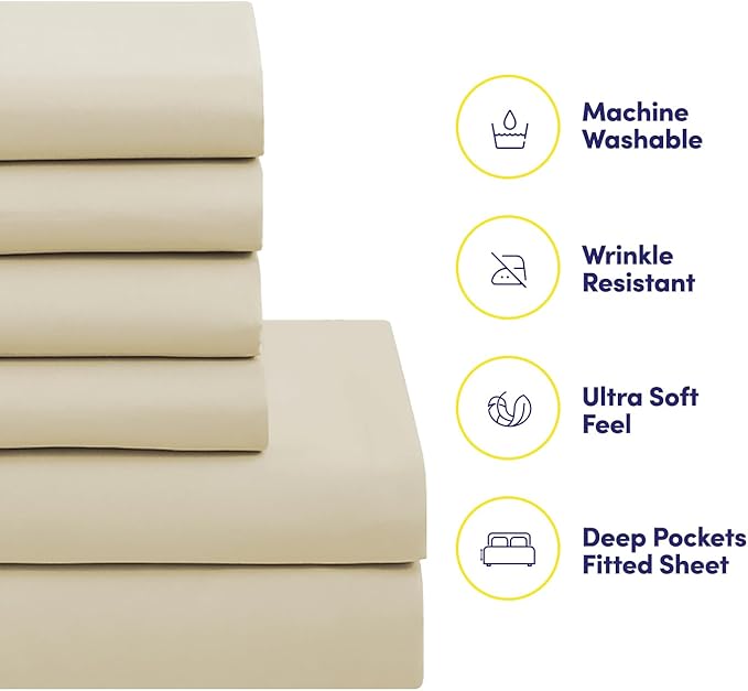 Sweet Home Collection 7 Piece Comforter Set Bag Solid Color All Season Soft Down Alternative Blanket & Luxurious Microfiber Bed Sheets, Beige, Full