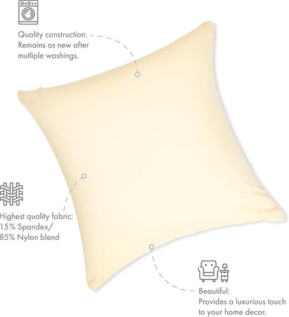 PILLOWY 20x20 Throw Pillowcase (Cover Only) -85/15 Nylon, Spandex -Luxurious, Silky, Stretchy & Soft - 1Pcs Solid Color -A Perfect Choice for Couch Chairs Sofa Bed Adult/Kids Bedroom, Off White-Creme