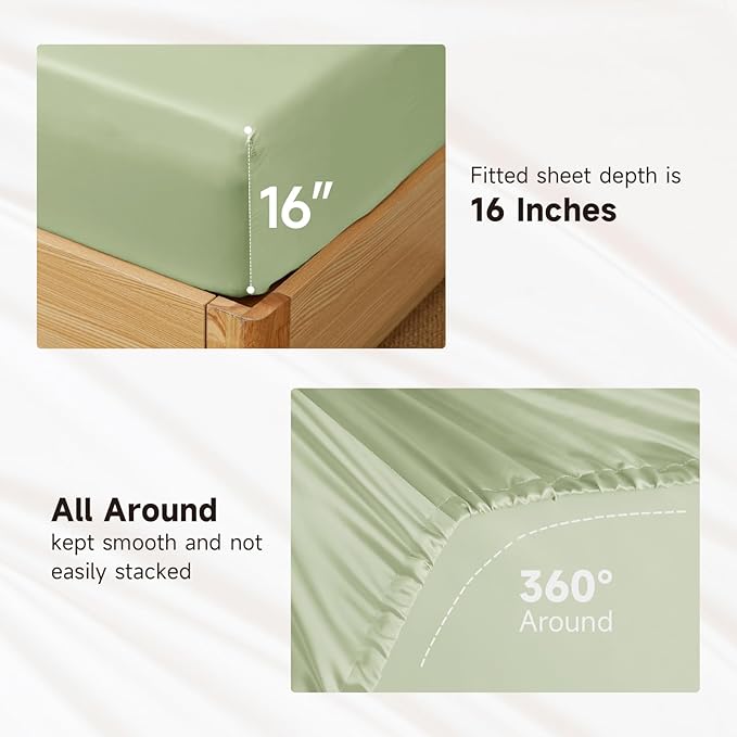 THXSILK Luxury Mulberry Silk Bed Sheets Set - 3pcs Silk Sheets Set 16" Deep Pocket - 1 Fitted Sheet, 1 Flat Sheet, 1 Pillowcase with Zipper Closure - Twin-XL, Mint Green