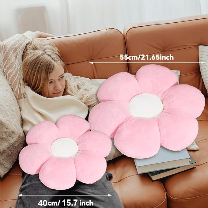 Flower Pillow Daisy Shaped Throw Pillows, Cute Decorative Pillows 15.7In Fluffy Pillows Floor Cushions for Classroom Bed or Home Decor (Cream White)