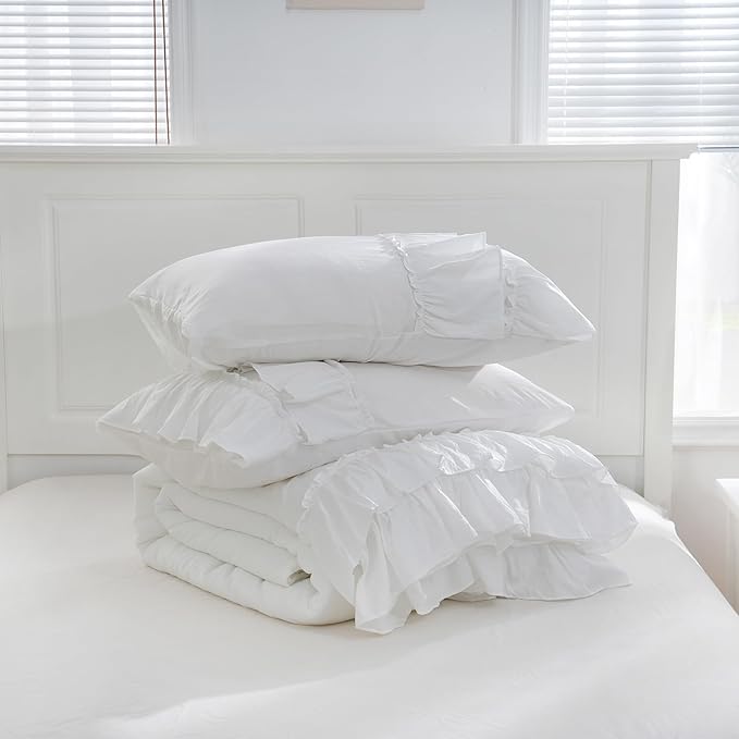 Boho Bedding King White Comforter Set Shabby Chic Beddings 2 Layers Ruffle Home Decor Farmhouse Bed Comforter