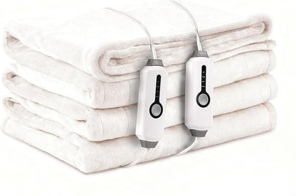 Electric Heated Blanket Queen Size 84"x90", with Dual Control Breathable & Luxurious Flannel, with 4 Heating Levels & 10 Hours Auto-Off, Fast Heating, Machine Washable, for Bedding-White