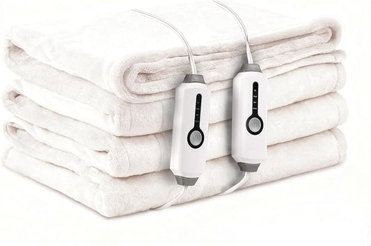 Electric Heated Blanket Queen Size 84"x90", with Dual Control Breathable & Luxurious Flannel, with 4 Heating Levels & 10 Hours Auto-Off, Fast Heating, Machine Washable, for Bedding-White