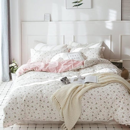 Floral Comforters Full Size 3 Pieces Soft Cute Floral Bedding Comforter Sets Garden Style Pink Flower Print Botanical Flowers Comforter Set for All Seasons 1 Comforter and 2 Pillowcases