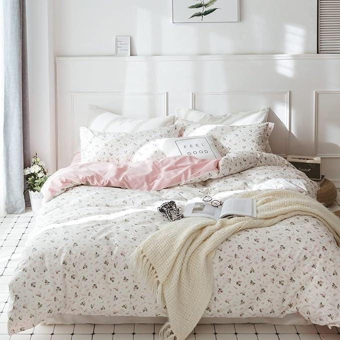 Floral Comforters Queen Size 3 Pieces Soft Cute Floral Bedding Comforter Sets Garden Style Pink Flower Print Botanical Flowers Comforter Set for All Seasons 1 Comforter and 2 Pillowcases