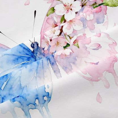 Butterfly Comforter Set Queen 3 Pieces Blue Pink Butterfly Bedding Set for Kids Teens Butterflies Cherry Blossom Comforter with 2 Pillowcases,White Super Soft Microfiber All Season