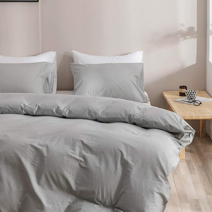 Pureant Silver Grey Comforter Set Full Light Gray Bedding Comforter Sets Cotton for Women Men Solid Bright Gray Full Comforter Soft Elegant Grey Full Size Comforter Sets Breathable