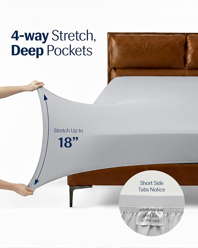 REST® Evercool®+ Cooling Sheet Set, Full Size, Light Gray, Breathable Bed Sheets for Hot Sleeper and Night Sweats, with Pillowcases, with Ionic+ Self-Cleaning Silver Yarn for Sensitive Skin, 4PCS