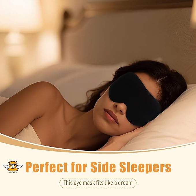 100% Light Blocking Sleep Mask with Storage Bag, Only 0.73oz Light Comfortable 3D Contoured Memory Foam, Blink Freely Eye Masks for Sleep, Travel, Nap, for Men Women Side Sleeper, Black