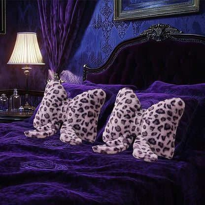 Leopard Print Throw Pillow Furry Bow Plush Pillows Cute Flower Plush Pillow Cheetah Home Decor Stuffed Bow Lumbar Pillow for Bed Couch Living Room Decor (Purple, 16in)