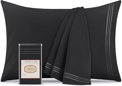 Mellanni Pillow Cases - Luxury, Extra Soft, Cooling Pillow Covers - 2 PC Iconic Collection Pillowcases - Envelope Closure (Standard/Queen 20" x 30", Black)