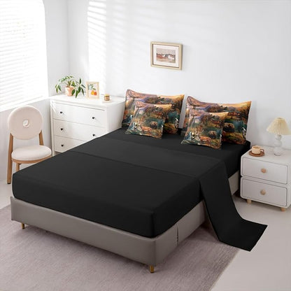Erosebridal 7 Pieces Deer Bear Hunting Comforter Set Rustic Cabin Lodge Bedding Set Queen Size for Kids Teens Adults Country Farmhouse Woodland Animal Quilt Sets Antler Moose Bear Bed in A Bag