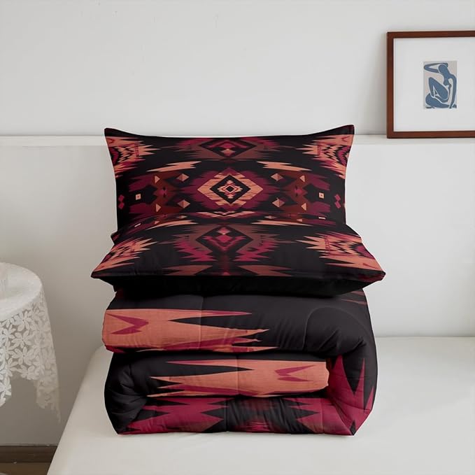 Feelyou Kids Western Boho Aztec Comforter Set,Southwestern Country Rustic Bedding Set Full Size,Boys Girls Bedroom Room Decor,Farmhouse Western Comforter,Southwestern Bed Set