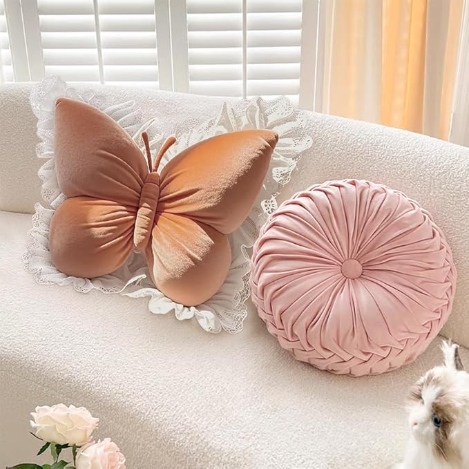 Butterfly Throw Pillow, Butterfly Shaped Decorative Pillow for Sofa Couch Bed, Plush Velvet Lumbar Support Cushion for Office Chair & Car Seat (Orange)