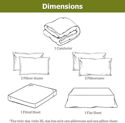 Twin XL Comforter Set 5 Pieces, Dark Green, Reversible Sage Green Bedding Set, Soft Bed in a Bag Twin XL with Comforter, Sheets, Pillowcase & Sham, All Seasons Boho Bed Set