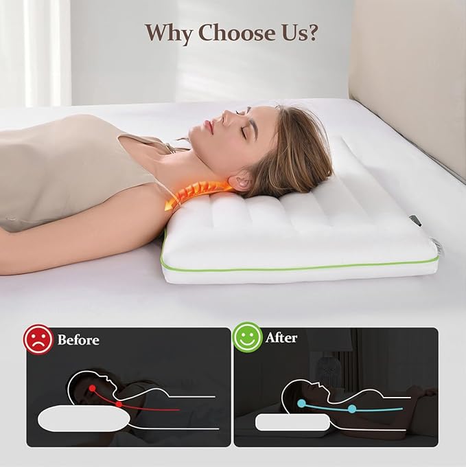 Low Profile Flat Thin Pillow (3.35″) for Stomach & Back Sleepers, Soft Flat Bed Pillow with 7D Fiber Fill & Cotton Cover, Standard Size, Machine Washable