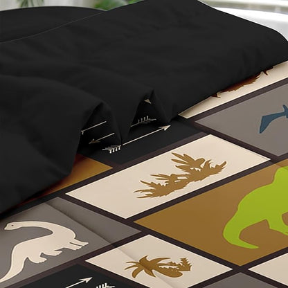 Comforter Set Full Size, Dino Animal 7 Pcs Bedding for Kids and Adults, Cute Dinosaur Bed Sheet Sets with Fitted Sheet 2 Pillowcases & 2 Shams for Bedroom Bed Decor