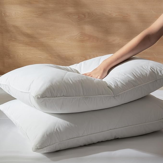 Three Geese White Goose Feather & Cotton Pillows Queen/Standard Size Set of 1- Soft 600 Thread Count 100% Cotton, Medium Firm,Soft Support, White Solid
