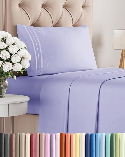 Twin Size 3 Piece Sheet Set - Comfy Breathable & Cooling Bed Sheets Set - Hotel Luxury Bedding for Women, Men, Kids, Teens, Boys & Girls - Deep Pockets, Ultra-Soft, Wrinkle Free - Oeko-Tex - Lavender