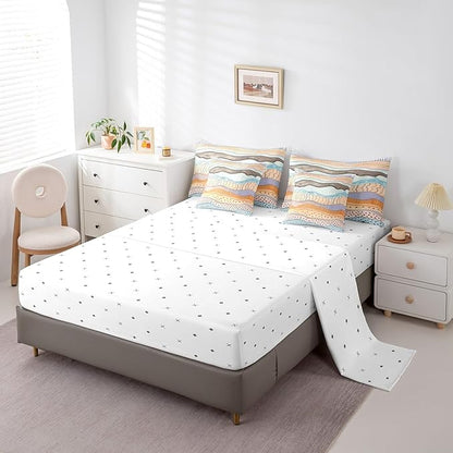 Erosebridal Geometric Wave King Comforter Set 7 Pieces Girls Pink Beige Blue Bedding Comforter Sets, Black Polka Dots Bed in a Bag Modern Abstract Art Bedding Set, Vintage Minimalist Bed Sheets Set