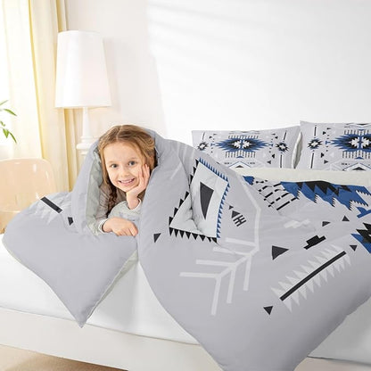 Southwest Comforter Set Grey Bedding Set Queen Size Adults Rustic Geometric Arrow Abstract Quilt Set 3pcs for Kids Girls Boys Men Room Decor Indian Tribal Themed Duvet Insert,2 Pillowcases