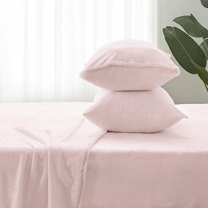 BEDELITE Flannel Sheets King Size Pink - Super Soft Fleece Sheets Set Fluffy Extra Plush, 4 Piece(Include Fitted Sheet, Flat Sheet, 2 Pillowcases)