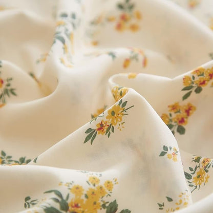 mixinni Yellow Floral Comforter Full Size Boho Flower Leaves Pattern Printed Bedding Sets Cute Floral Soft Fluffy Comforter with 2 Pillowcases, Botanical Bed Set for All Season-Full Size