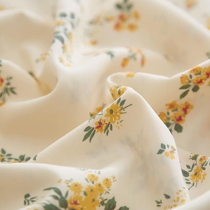 mixinni Garden Style Floral Comforter Set for King Size Bed Boho Yellow Floral Bedding Sets Fluffy Flowers Leaves Bed Sets for All Season 1 Comforter with 2 Pillow Shams for Women