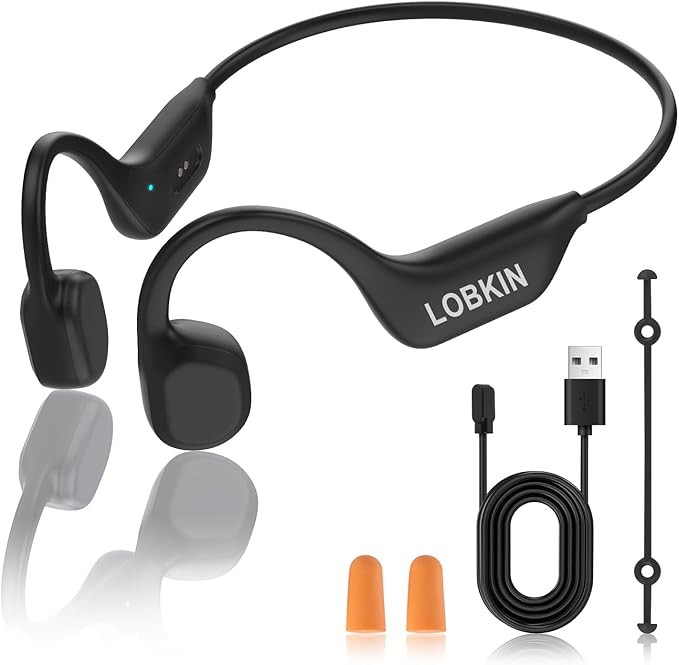 LOBKIN Bone Conduction Headphones - Open Ear Headphones Wireless Bluetooth 6.0 with Mic, 10H Playtime, IPX6, Sweat Resistant, Lightweight Sports Headphone for Running, Cycling, Gym, Outdoor, Black