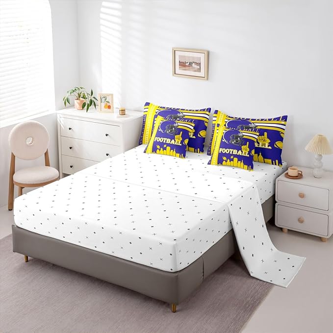 Feelyou Football 7 Pieces Comforter Sets Rugby Sports Bedding Set Queen Size Sports Theme Bed in a Bag with Comforter, Sheets, Pillowcases & Cushion Cover